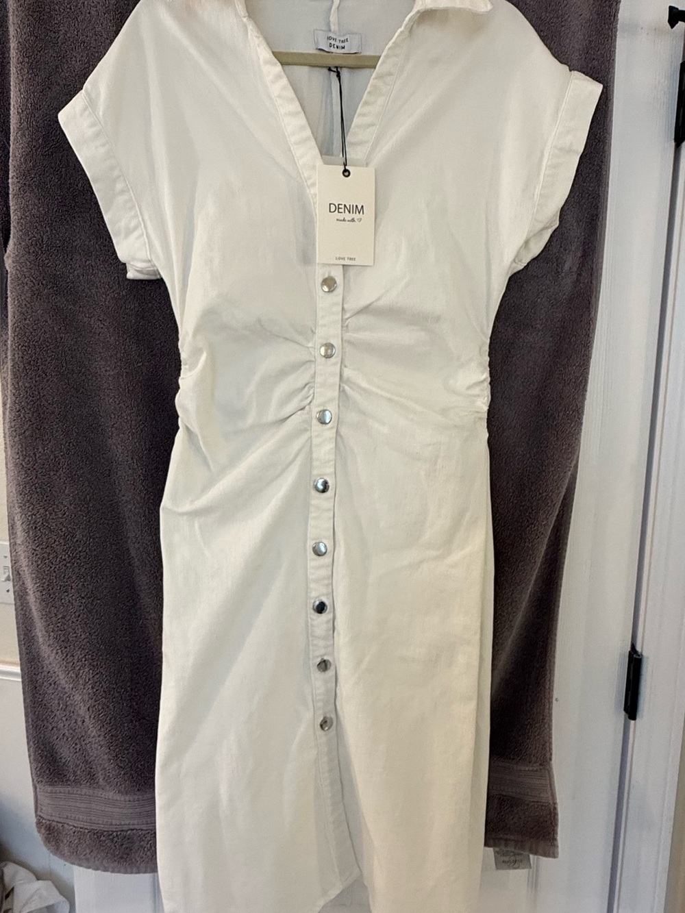 Love Tree Denim white Button-Front Midi Dress
